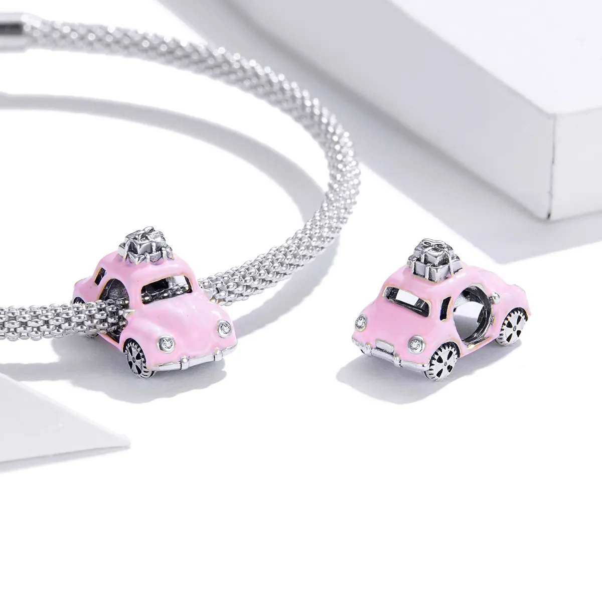Pandora Style Silver Pink Car Charm SCC1738