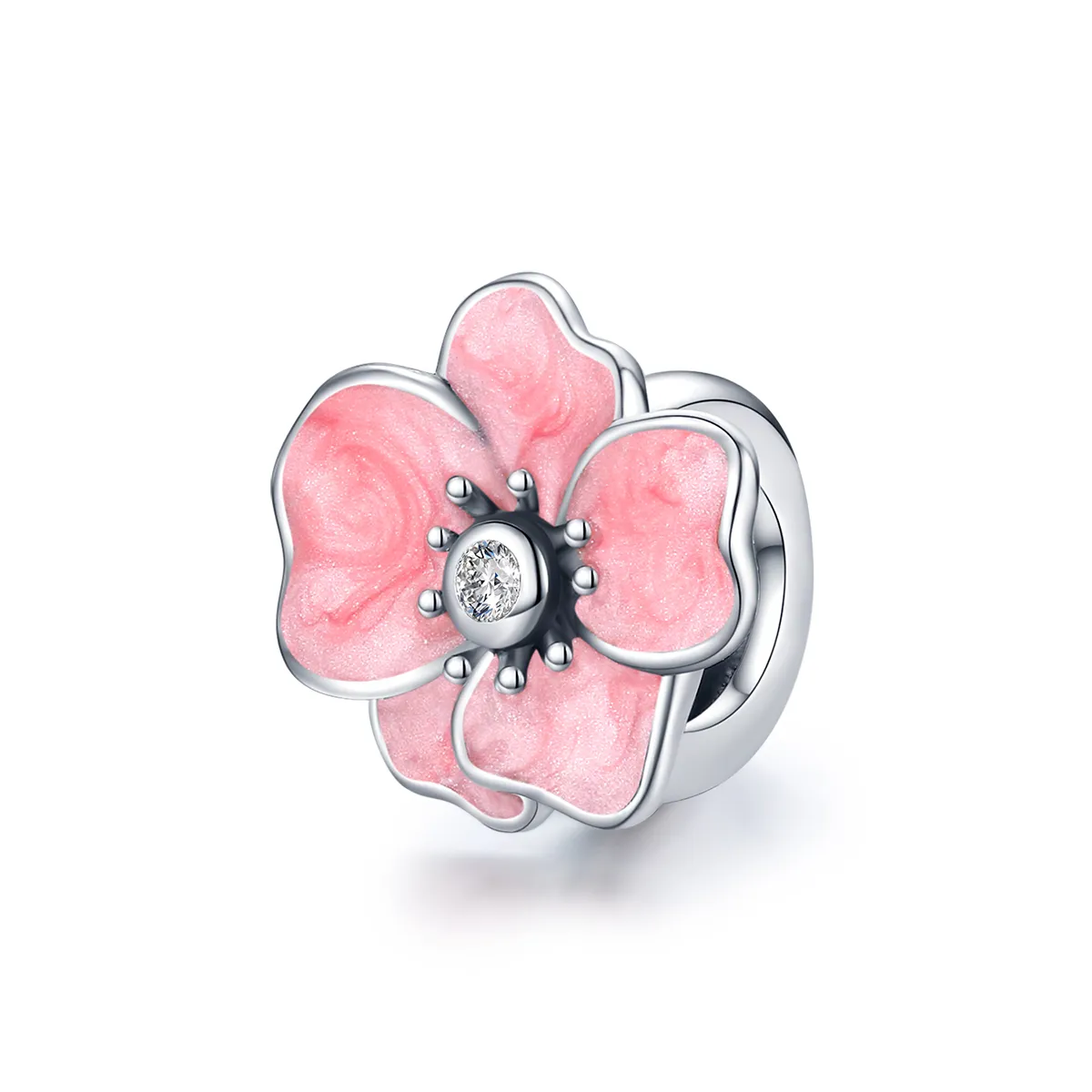 Pandora Style Silver Pink Flower Charm - SCC1729