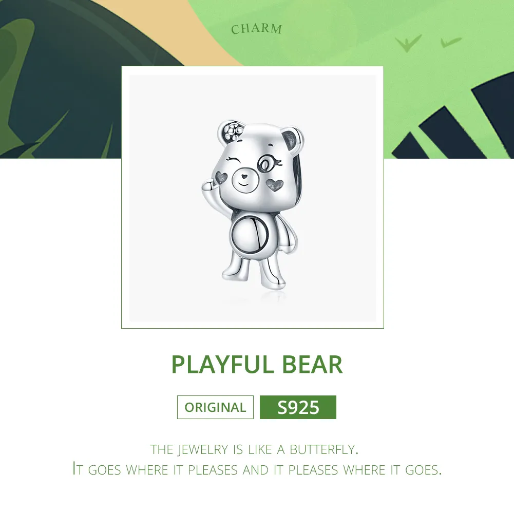Pandora Style Silver Playful Bear Charm - SCC1870