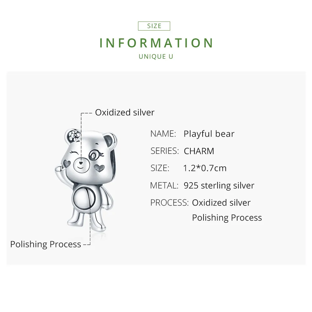 Pandora Style Silver Playful Bear Charm - SCC1870