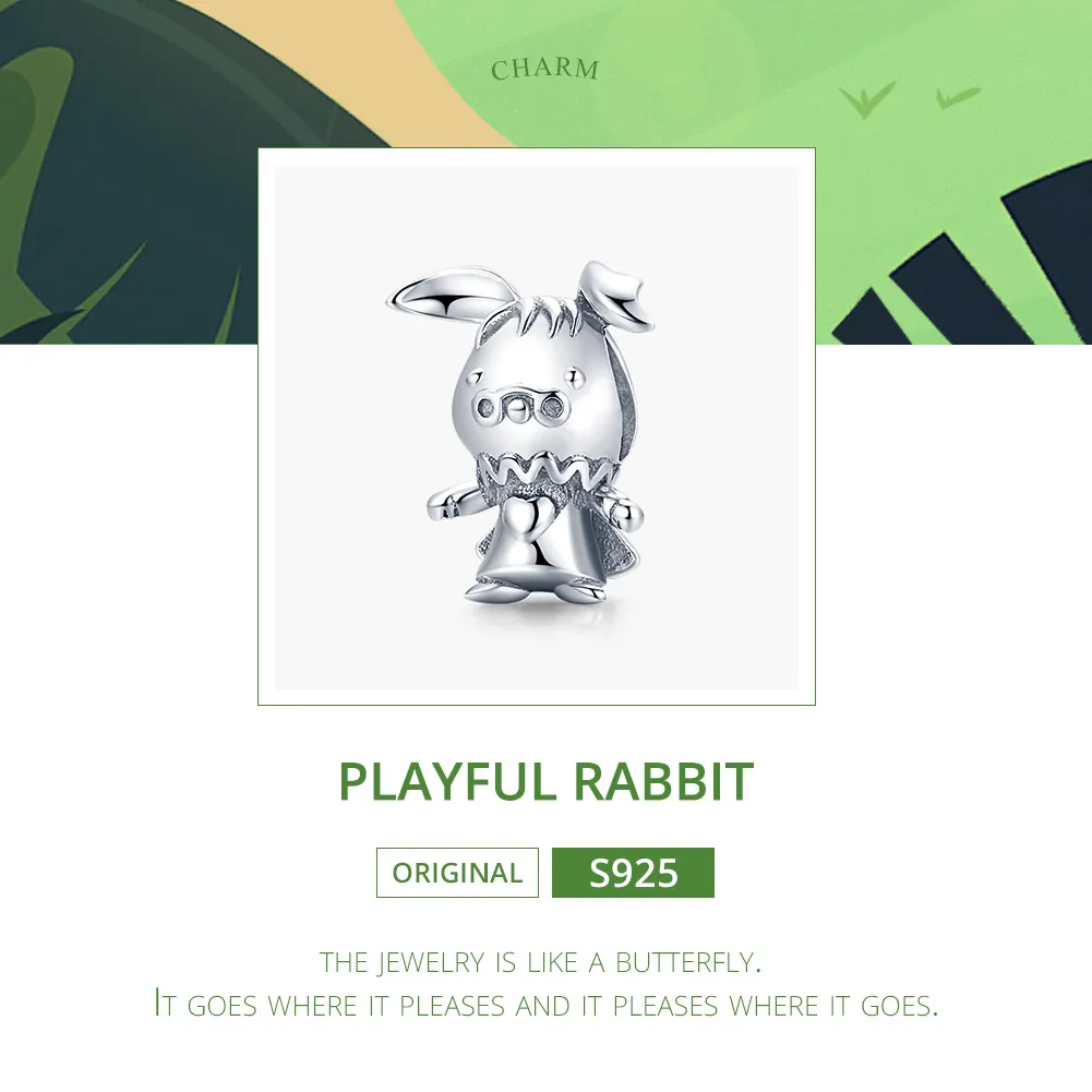 Pandora Style Silver Playful Rabbit Charm - SCC1867