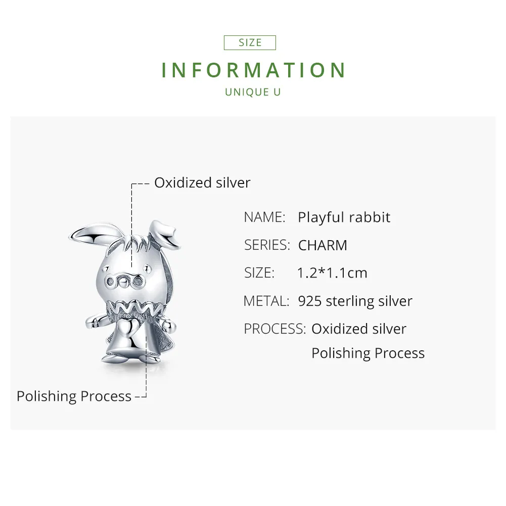 Pandora Style Silver Playful Rabbit Charm - SCC1867