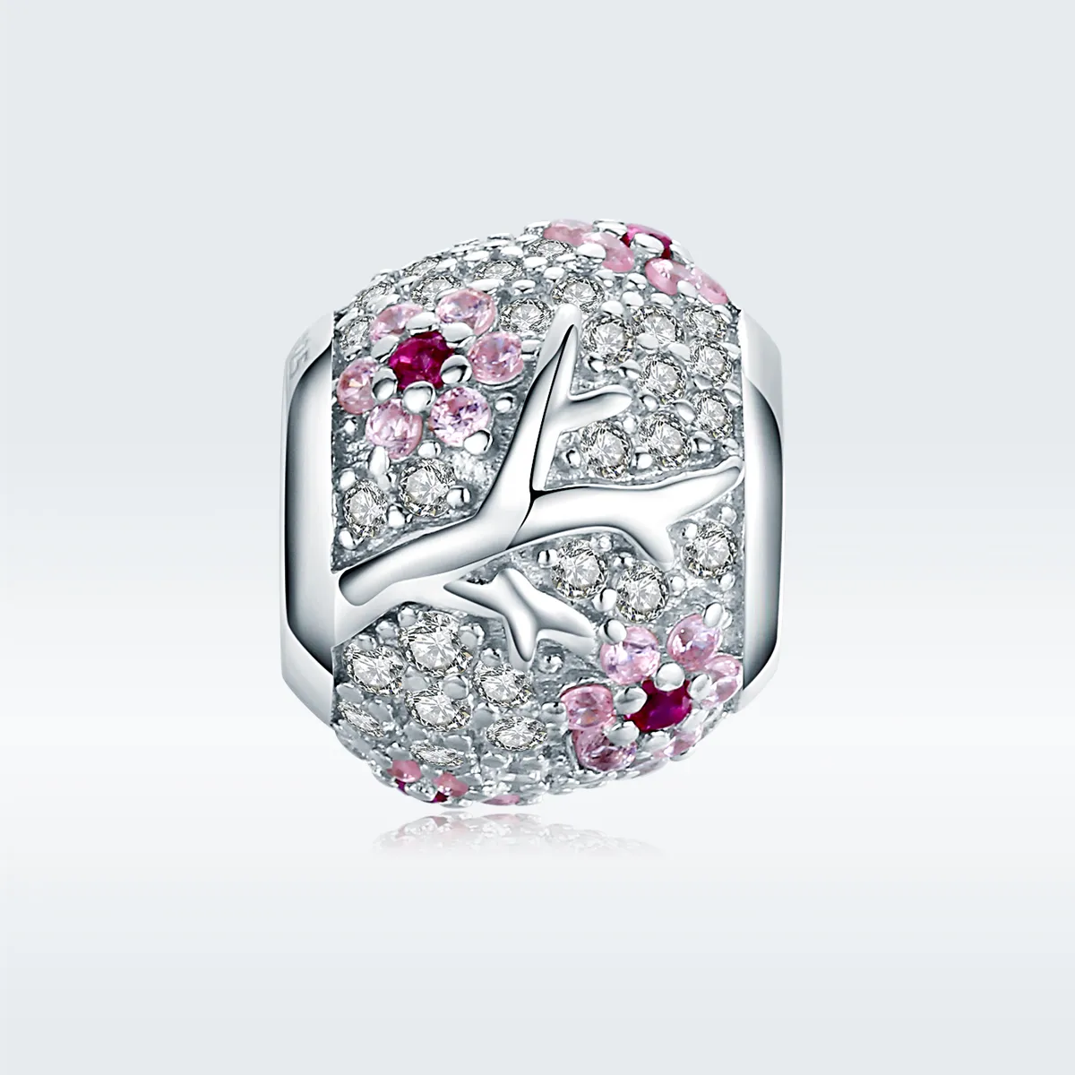 Pandora Style Silver Plum Blossom Charm - BSC153