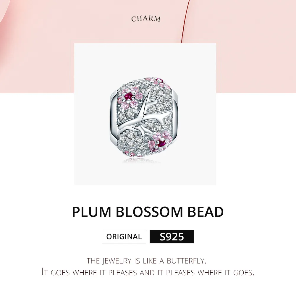 Pandora Style Silver Plum Blossom Charm - BSC153