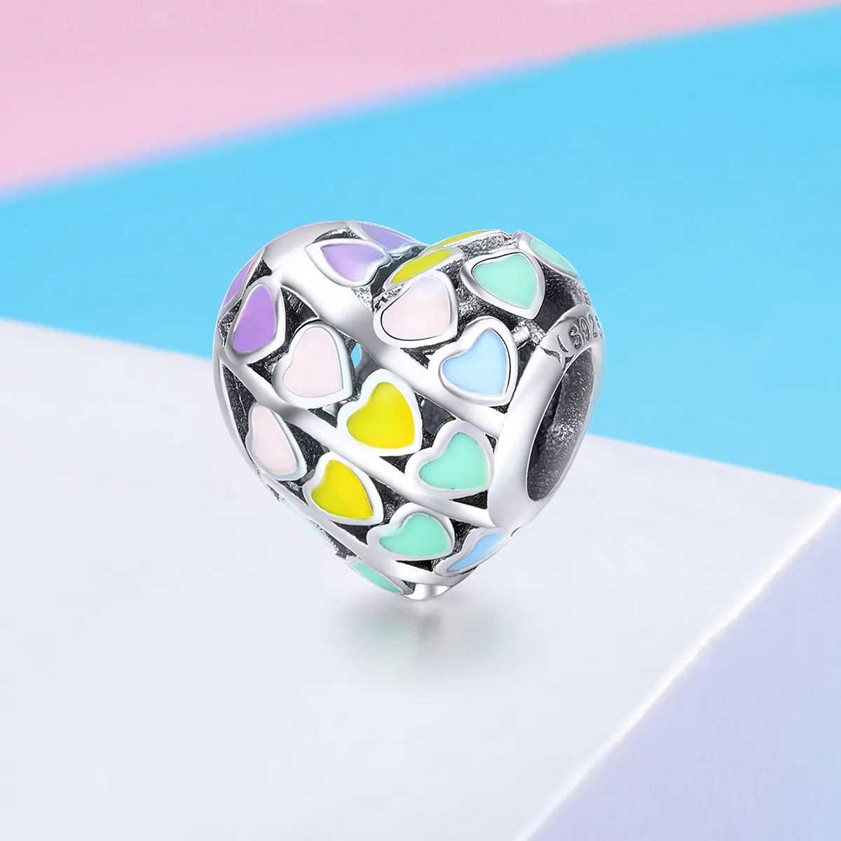 Pandora style silver Rainbow Heart Charm SCC902