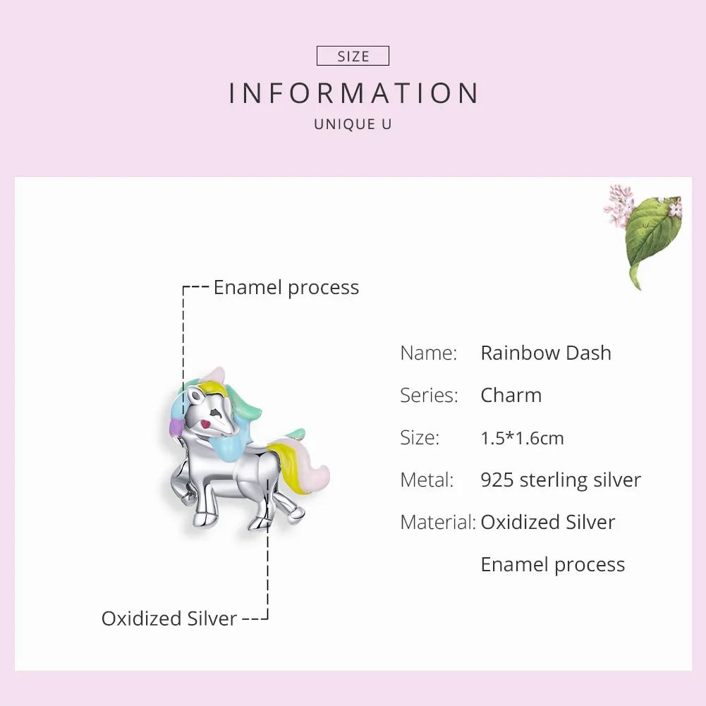 Pandora Style Silver Rainbow unicorn Charm - SCC1500