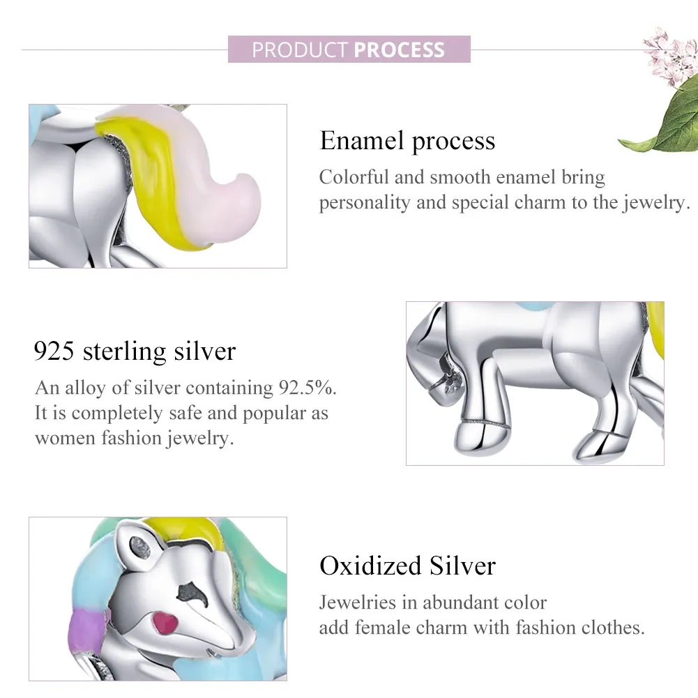 Pandora Style Silver Rainbow unicorn Charm - SCC1500