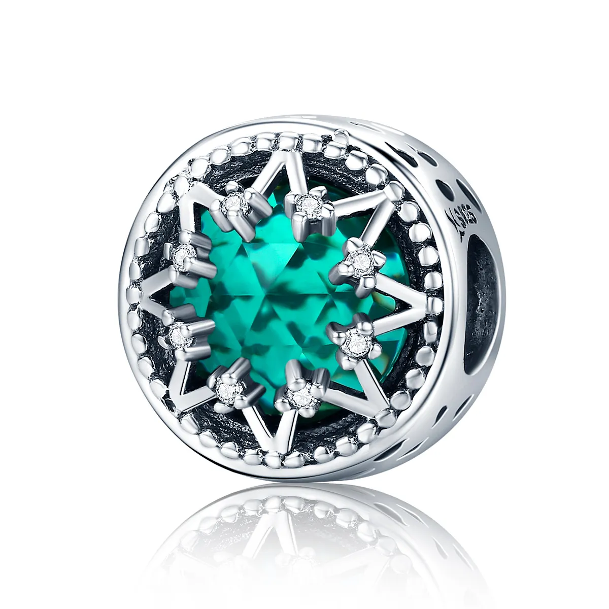 Pandora Style Silver Romantic Emerald Snowflakes Charm - SCC308