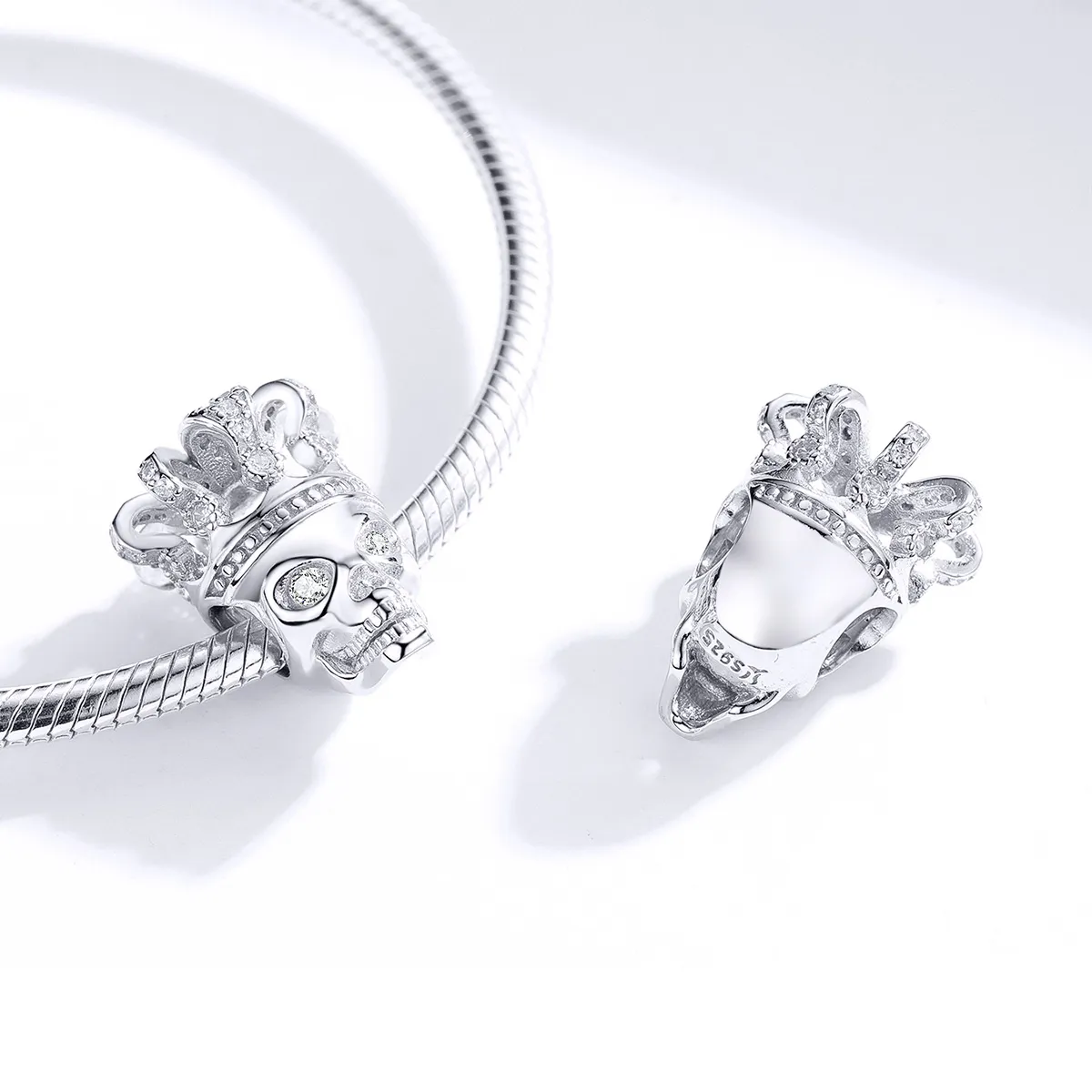 Pandora Style Silver Skull With Crown Charm - SCC1361