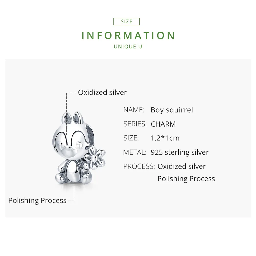Pandora Style Silver Squirrel Boy Charm - SCC1868