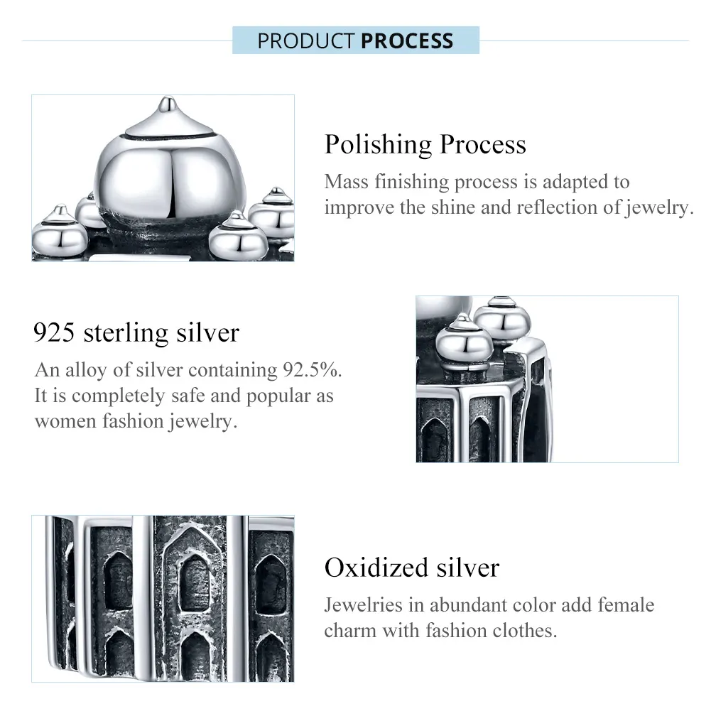 Pandora Style Silver State Taj Mahal Charm - SCC1542
