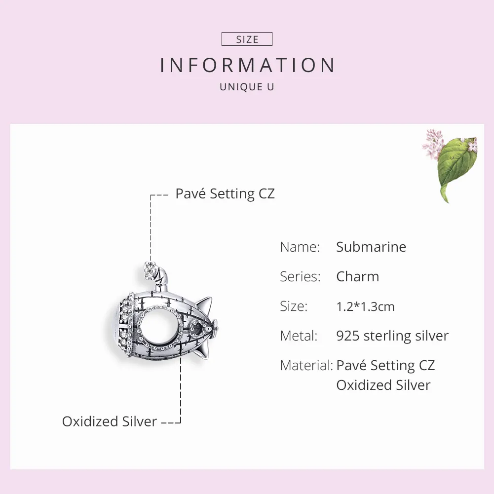 Pandora Style Silver Submarine Charm - SCC1453