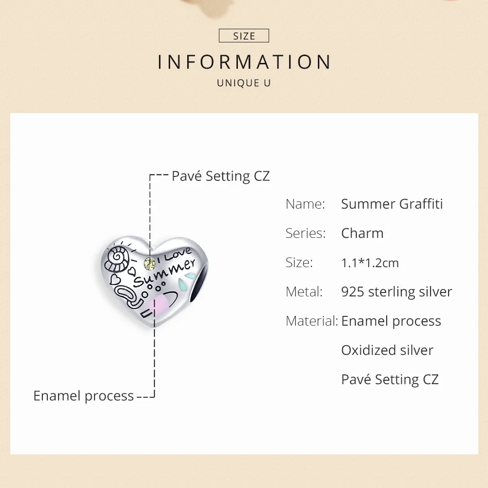 Pandora Style Silver Summer Graffiti Charm - SCC1529