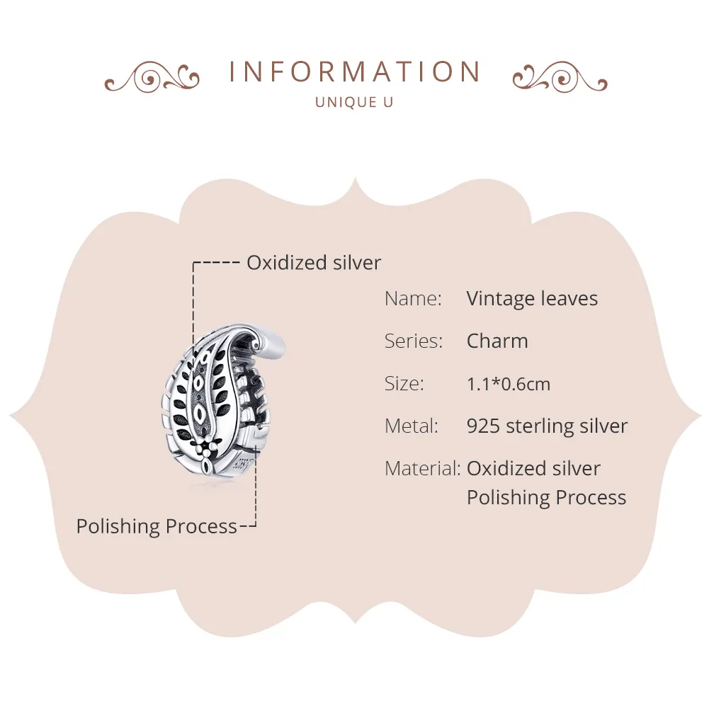 Pandora Style Silver Vintage Leaves Charm - SCC1824