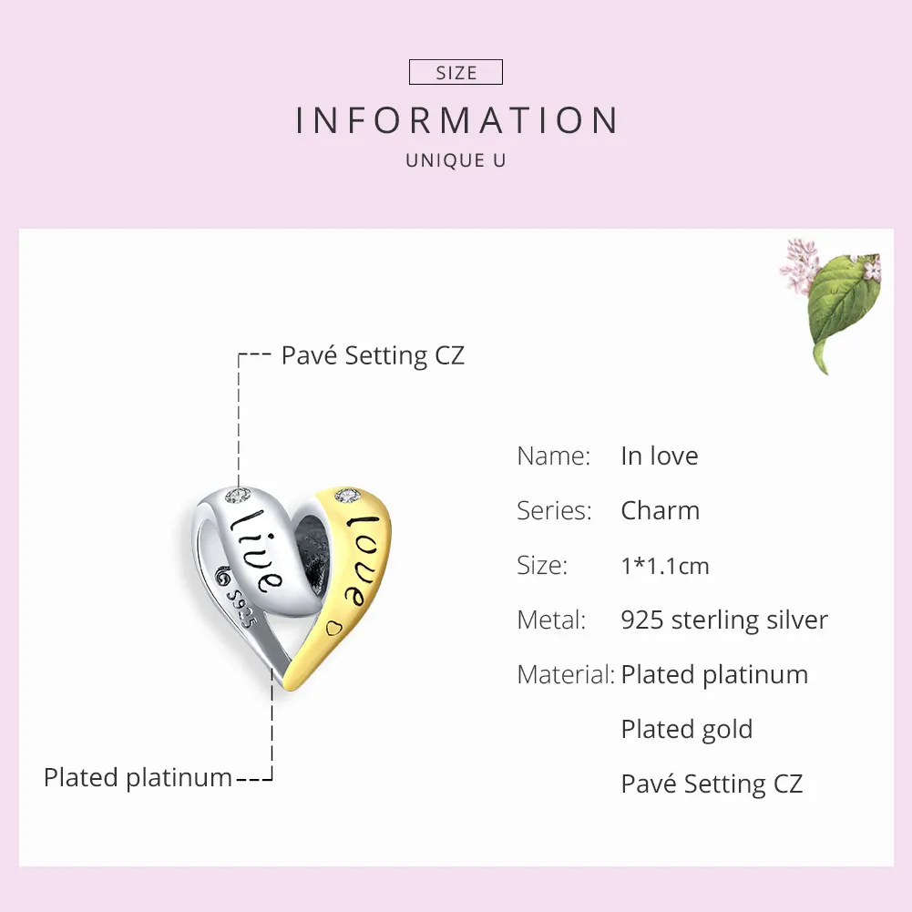 Pandora Style Two Tone Bicolor In Love Charm - BSC227