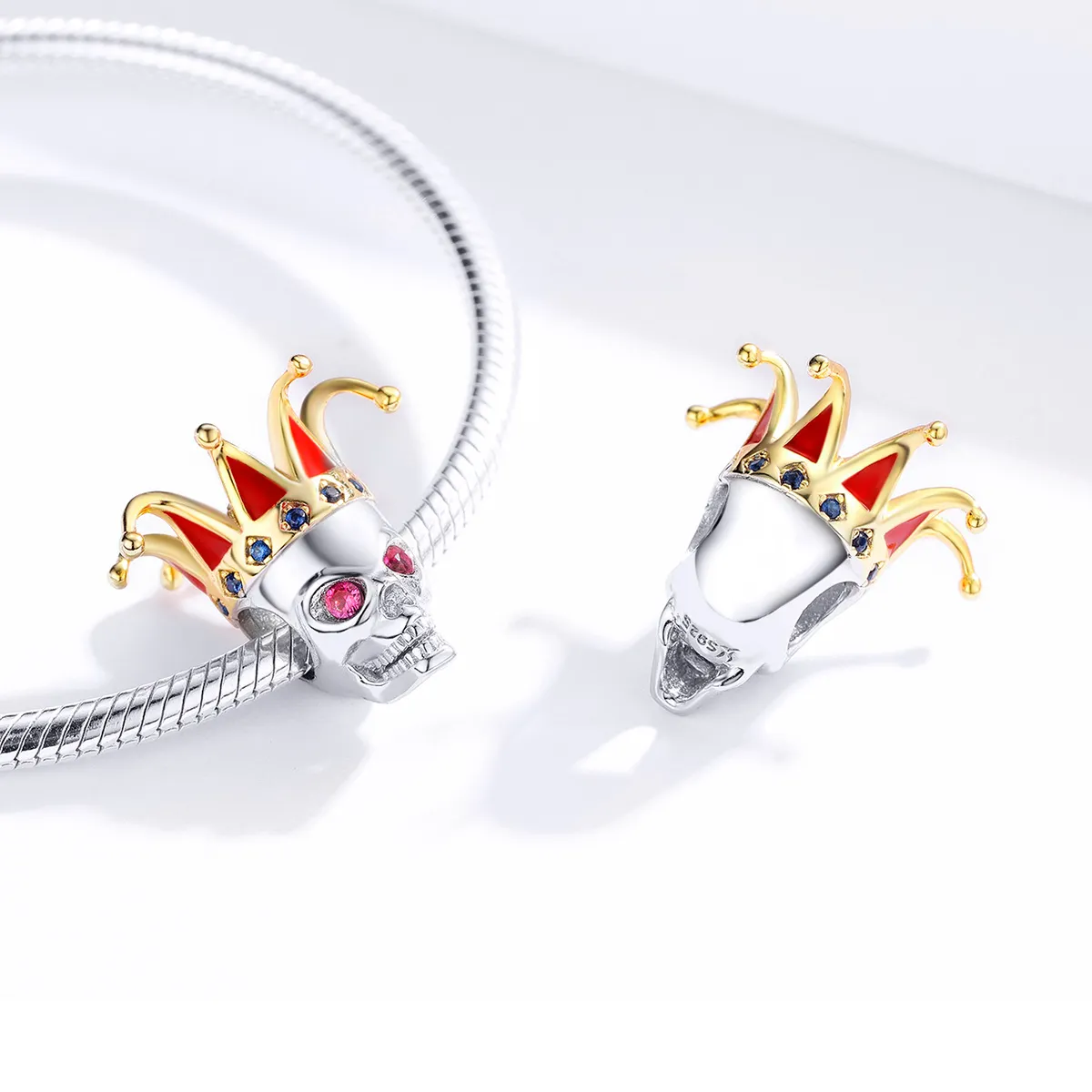 Pandora Style Two Tone Bicolor Skull of Clown Charm - SCC1363