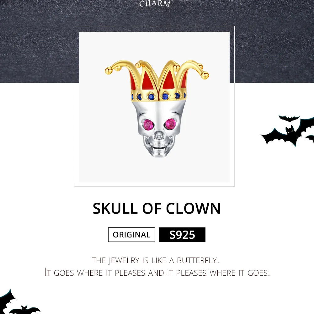 Pandora Style Two Tone Bicolor Skull of Clown Charm - SCC1363