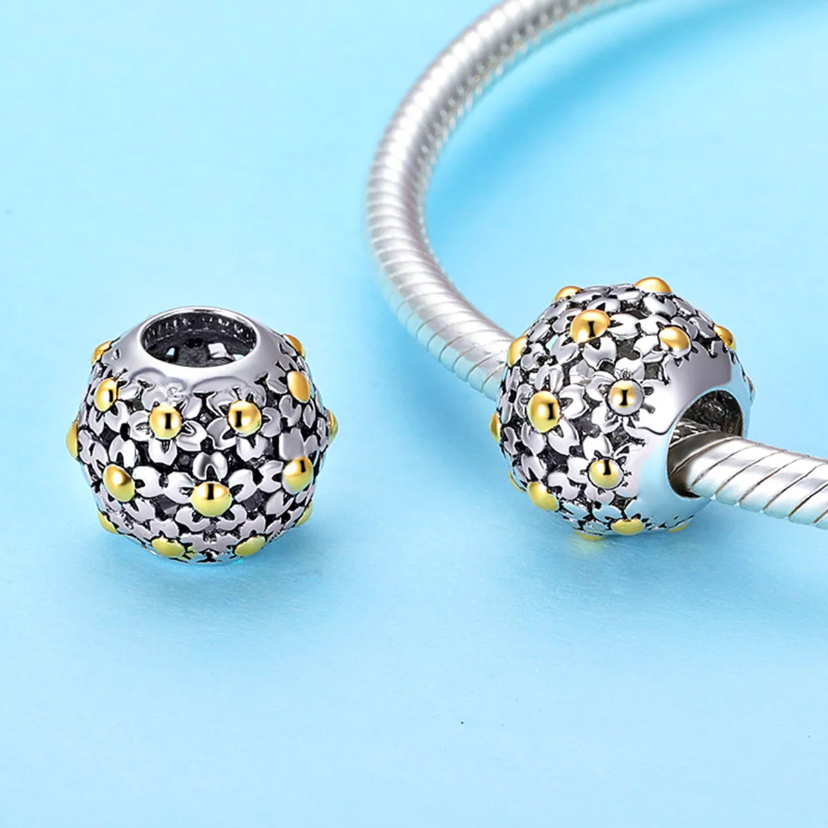 Pandora Style Two Tone Embrace of The Flowers Charm - SCC717
