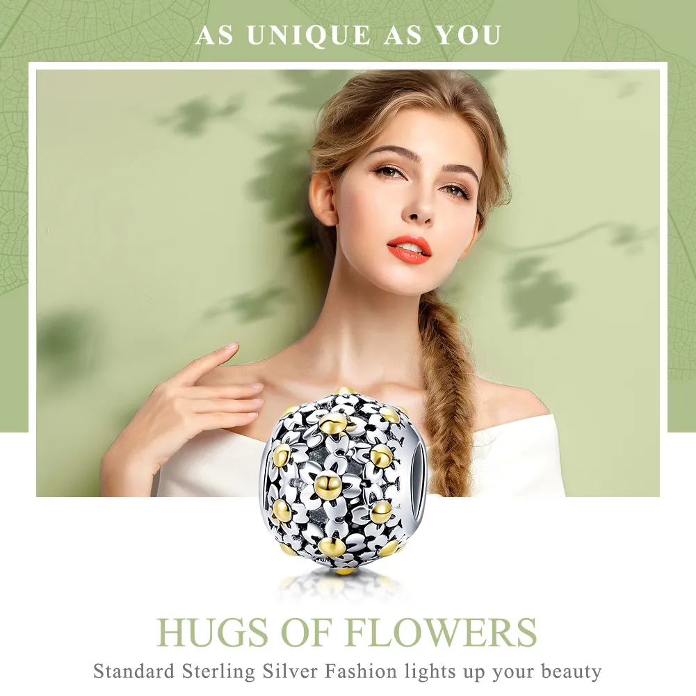 Pandora Style Two Tone Embrace of The Flowers Charm - SCC717