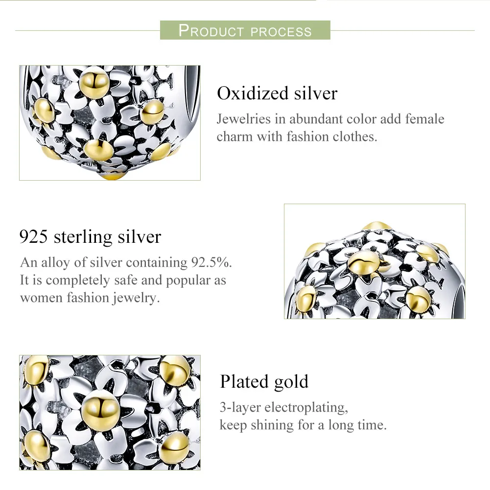 Pandora Style Two Tone Embrace of The Flowers Charm - SCC717
