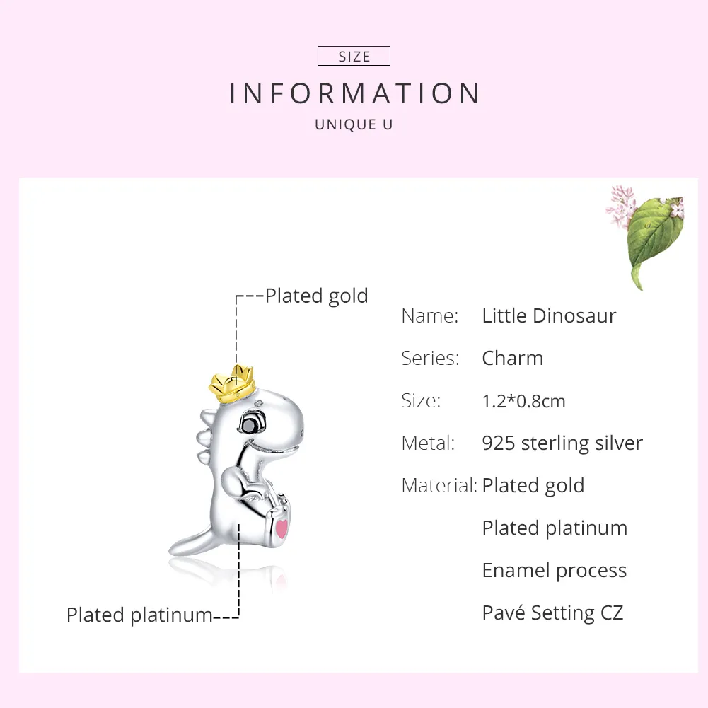 Pandora Style Two Tone Little Dinosaur Charm - SCC1674