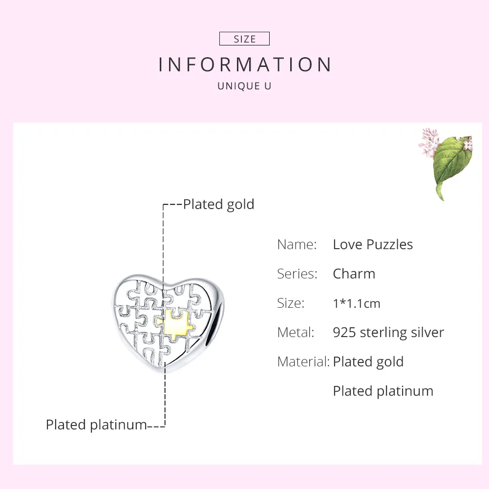 Pandora Style Two Tone Love Puzzles Charm - SCC1673