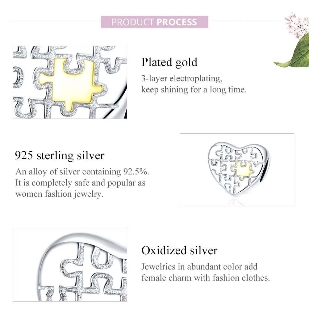 Pandora Style Two Tone Love Puzzles Charm - SCC1673