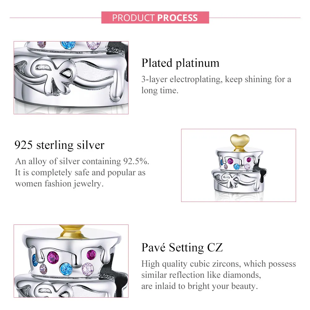 Pandora Style Two Tone Wedding Cake Charm - BSC267