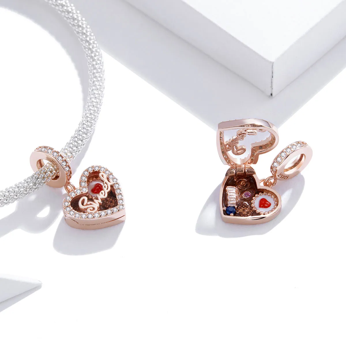 Pandora Style Rose Gold Chocolate Gift Box Dangle - SCC1670