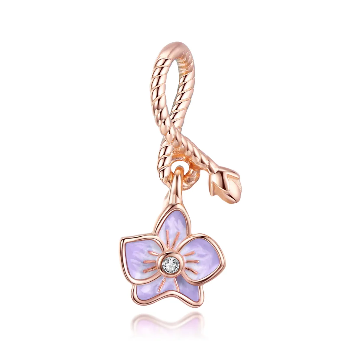 Pandora Style Rose Gold Orchid Dangle - BSC287