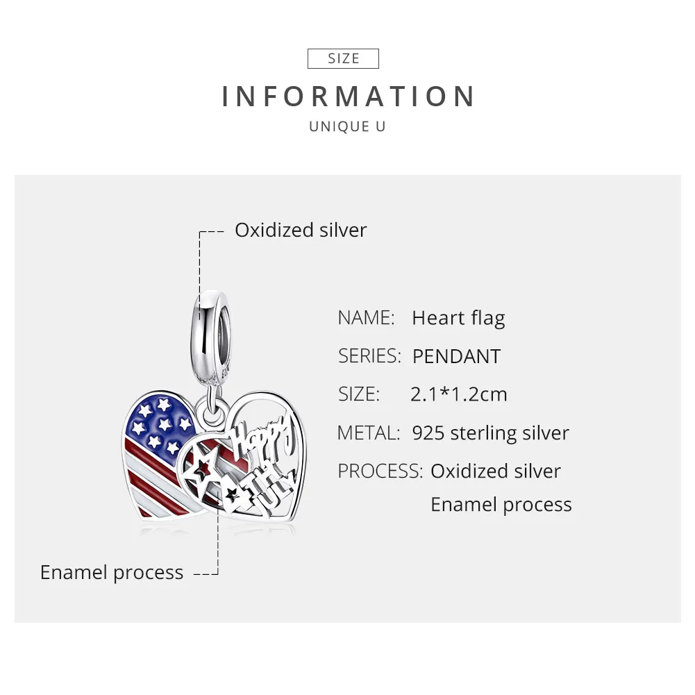 Pandora Style Silver American Independence Day Dangle - SCC1884