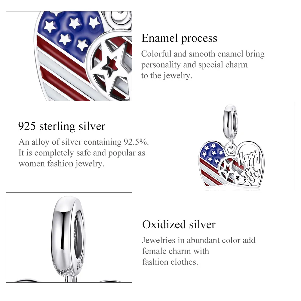 Pandora Style Silver American Independence Day Dangle - SCC1884