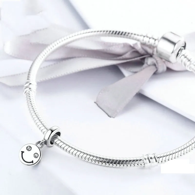 Pandora Style Silver Bicolor Smiley Face Dangle - SCC258