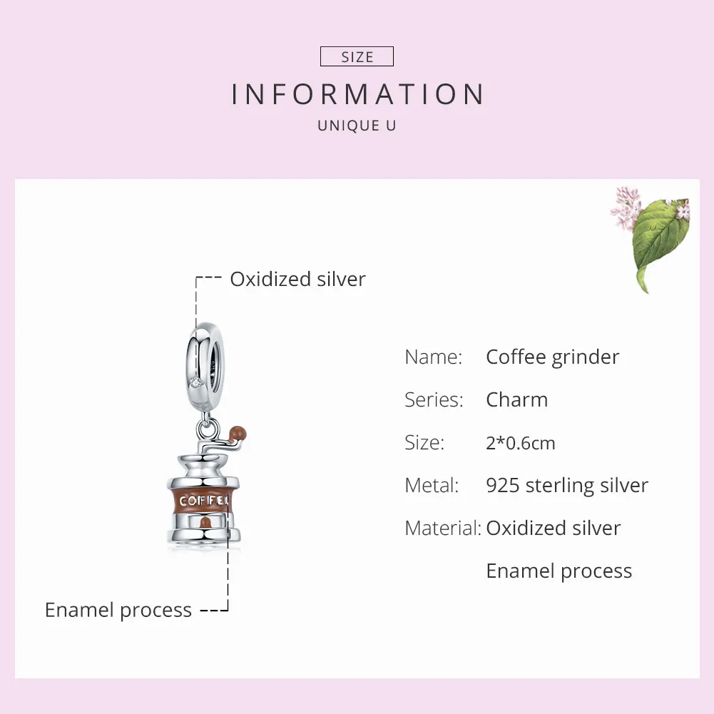 Pandora Style Silver Coffee Grinder Dangle - BSC170