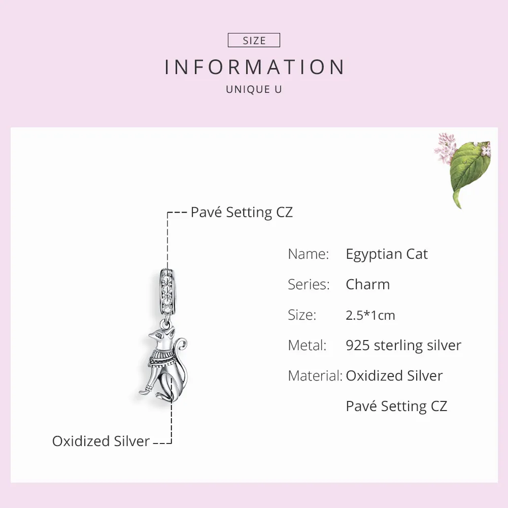 Pandora Style Silver Egyptian Cat Dangle - SCC1505