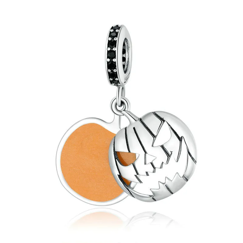 Pandora Style Silver Halloween Evil Pumpkin Smiley Face Dangle - SCC1620