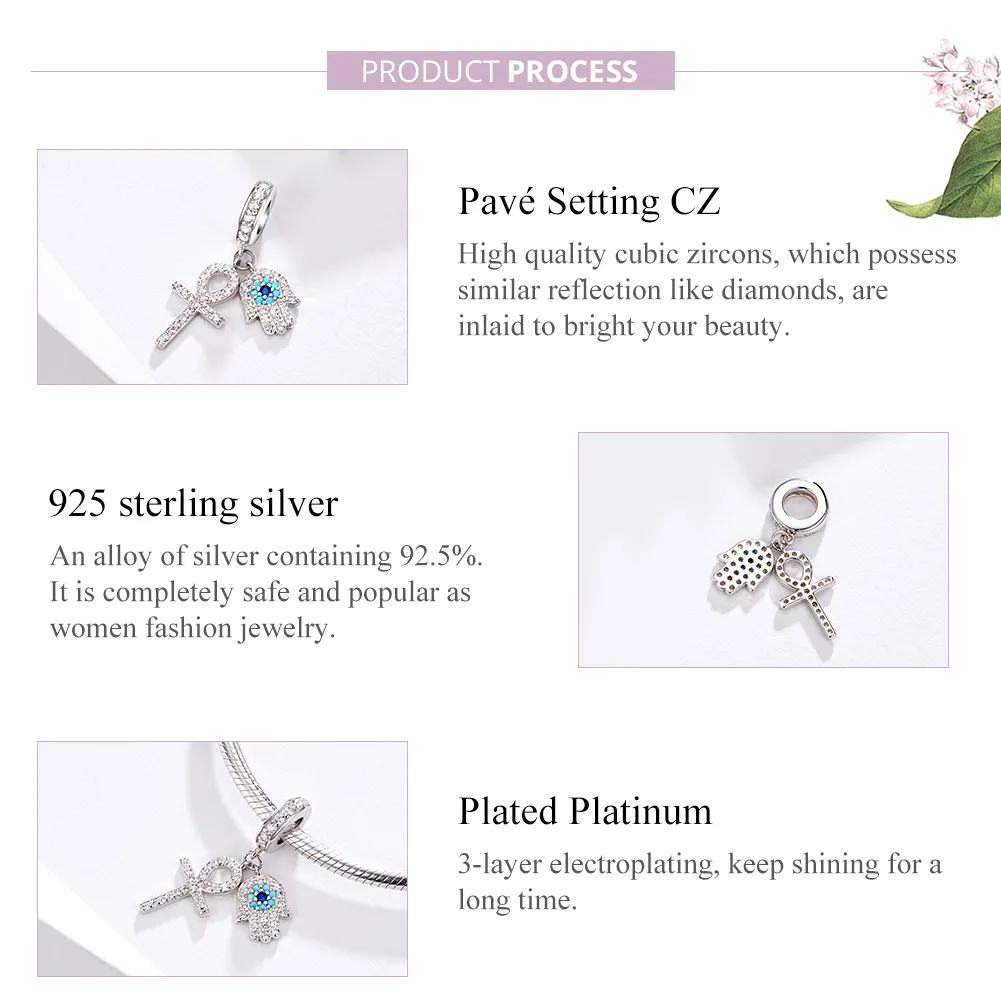 Pandora Style Silver Hand of Fatima Dangle - BSC084