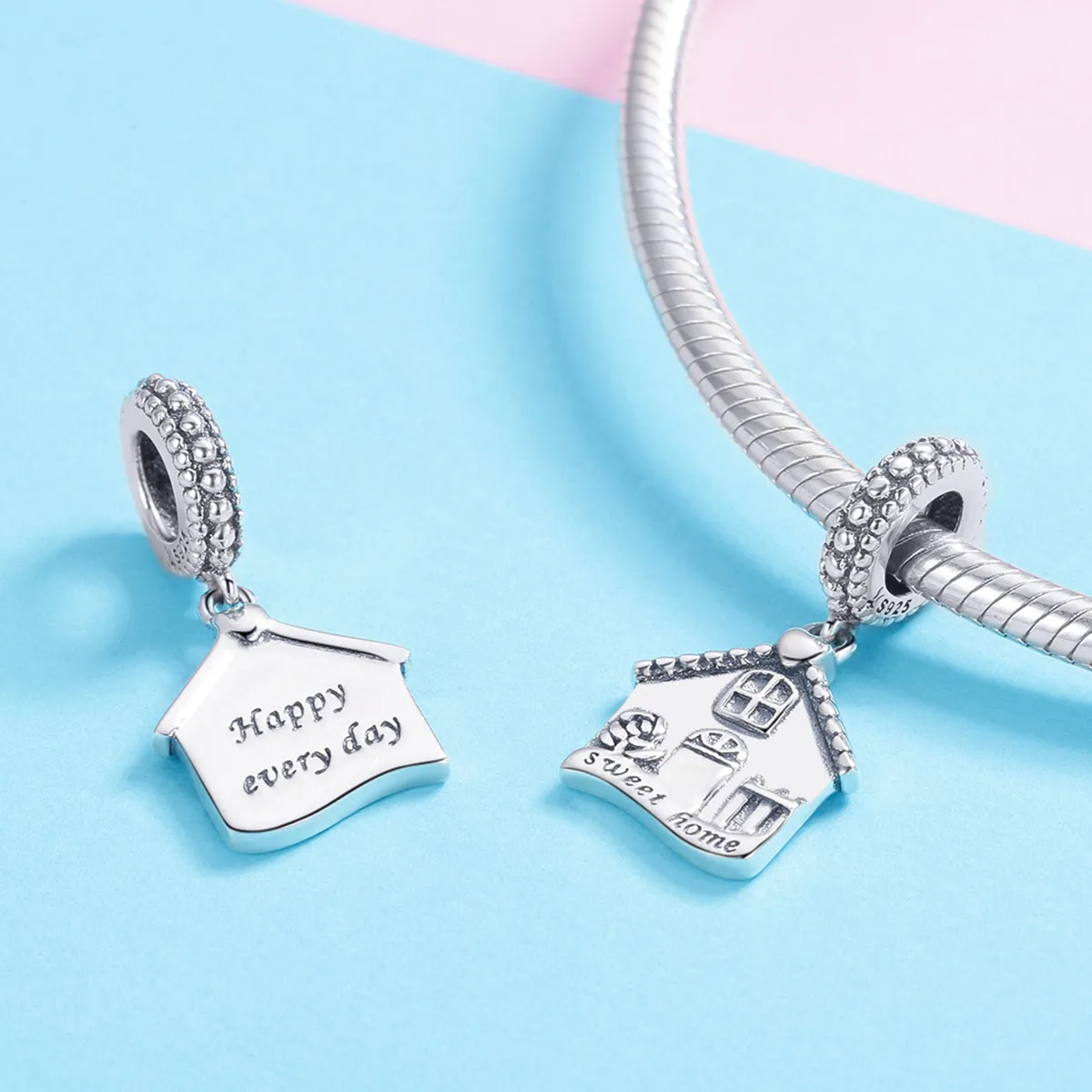 Pandora Style Silver Happy House Dangle - SCC913
