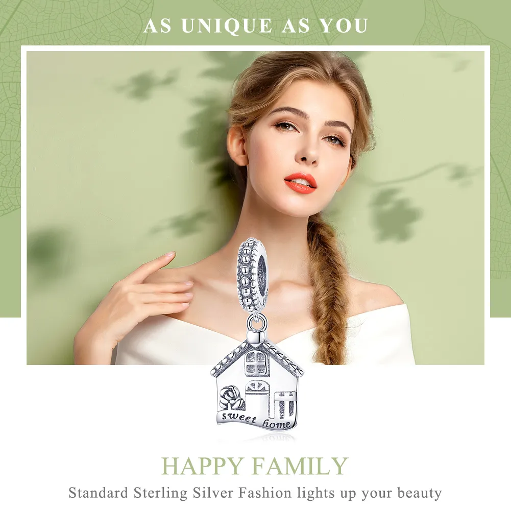 Pandora Style Silver Happy House Dangle - SCC913
