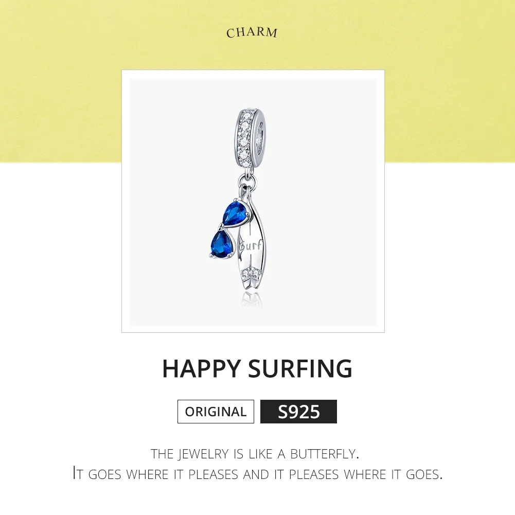 Pandora Style Silver Happy Surfing Dangle - BSC263