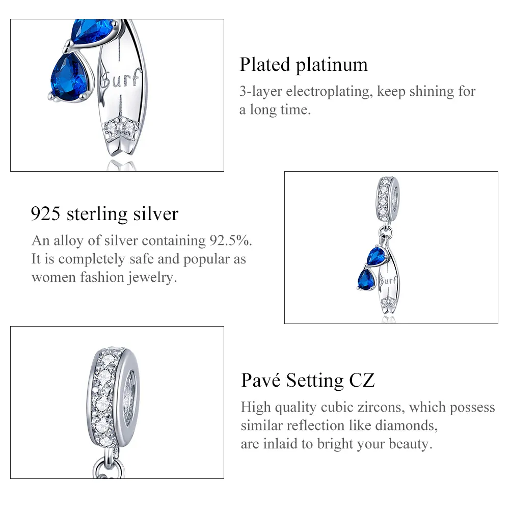 Pandora Style Silver Happy Surfing Dangle - BSC263