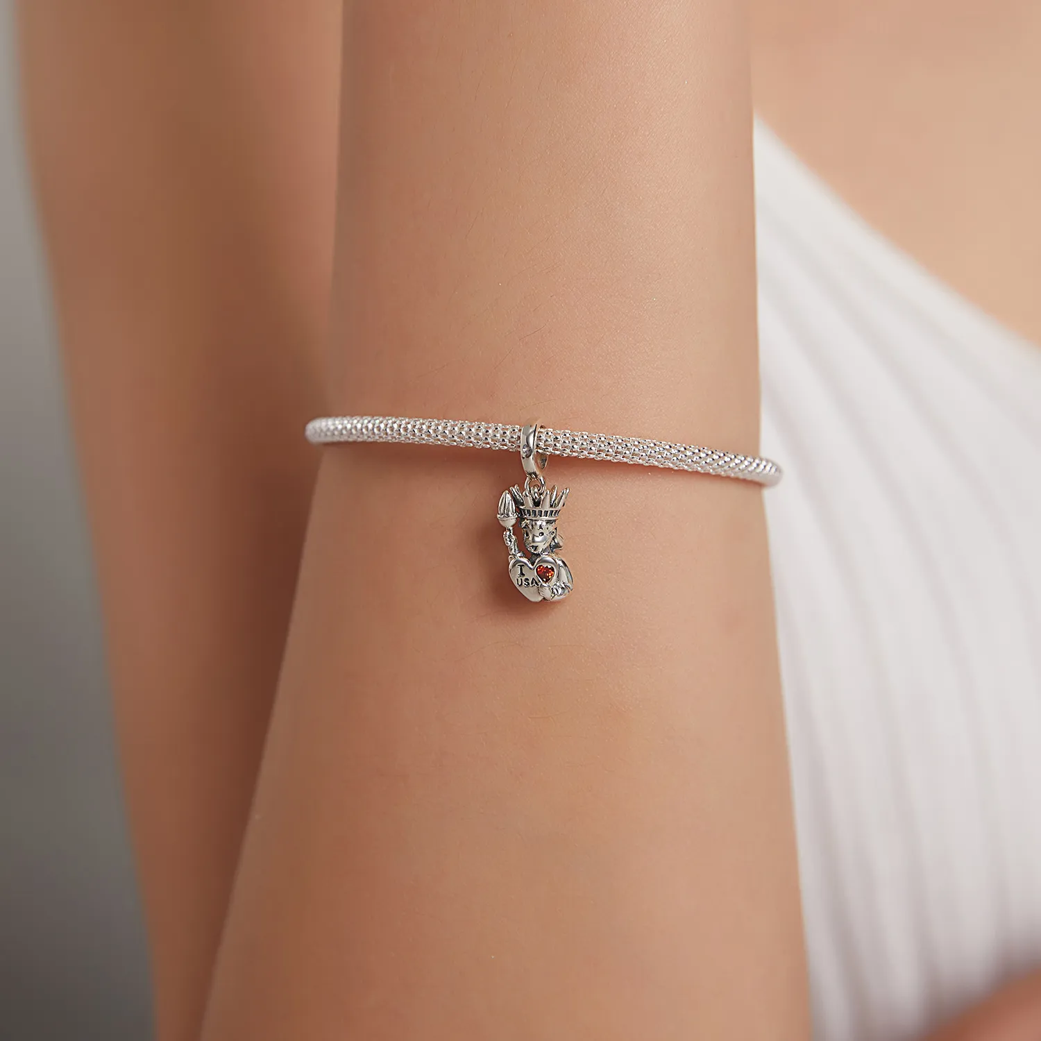 Pandora Style Silver I love USA Dangle - SCC1883