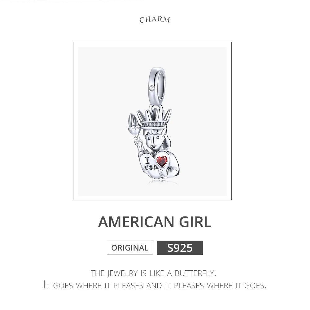 Pandora Style Silver I love USA Dangle - SCC1883