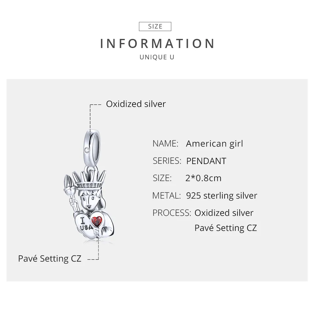 Pandora Style Silver I love USA Dangle - SCC1883