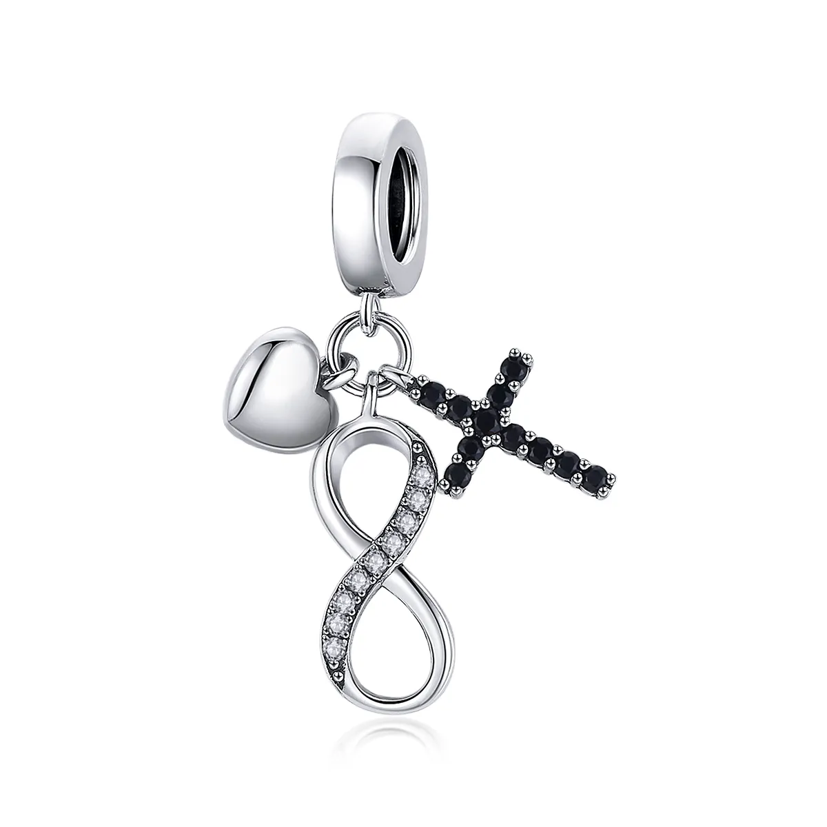 Pandora Style Silver Infinity Cross And Heart Dangle - SCC1713