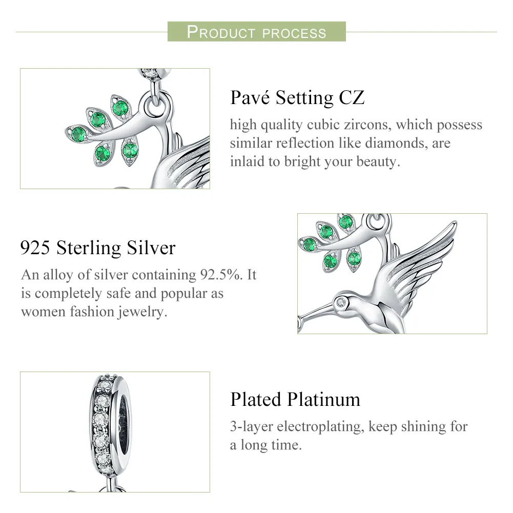 Pandora Style Silver Lovely Flying Birds Dangle - SCC982