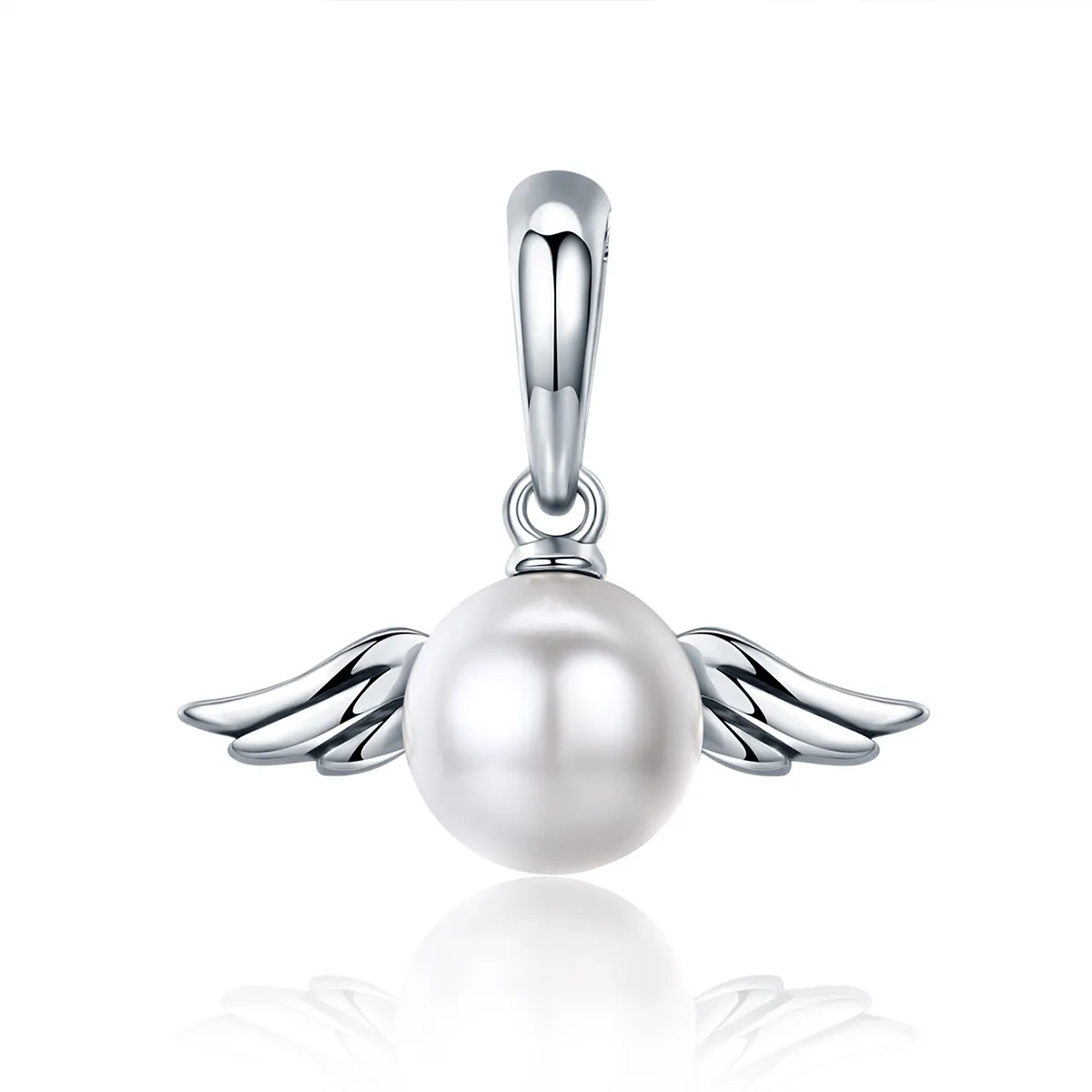 Pandora Style Silver Pearl Angel Wings Dangle - SCC381