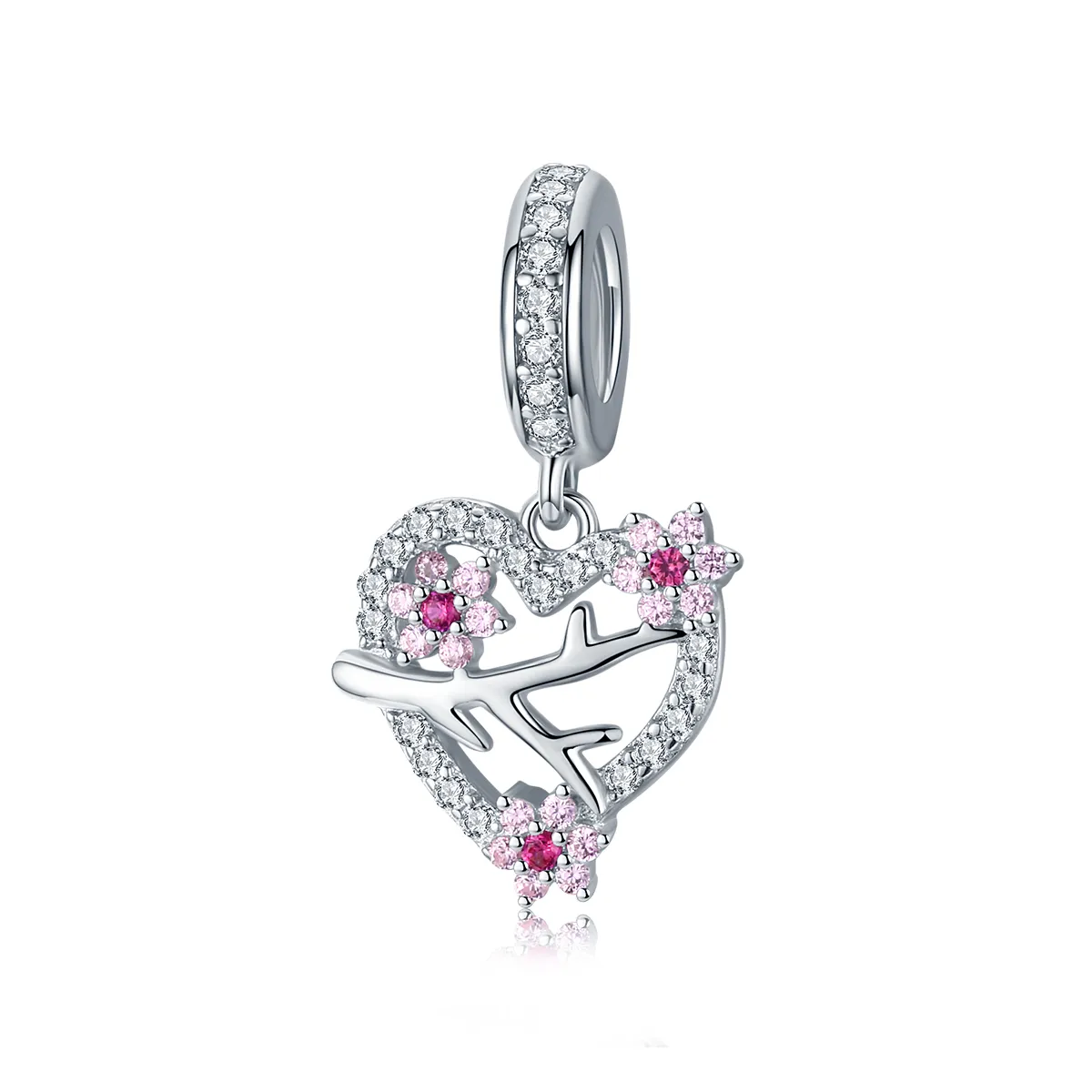 Pandora Style Silver Plum Blossom Heart Dangle - BSC151