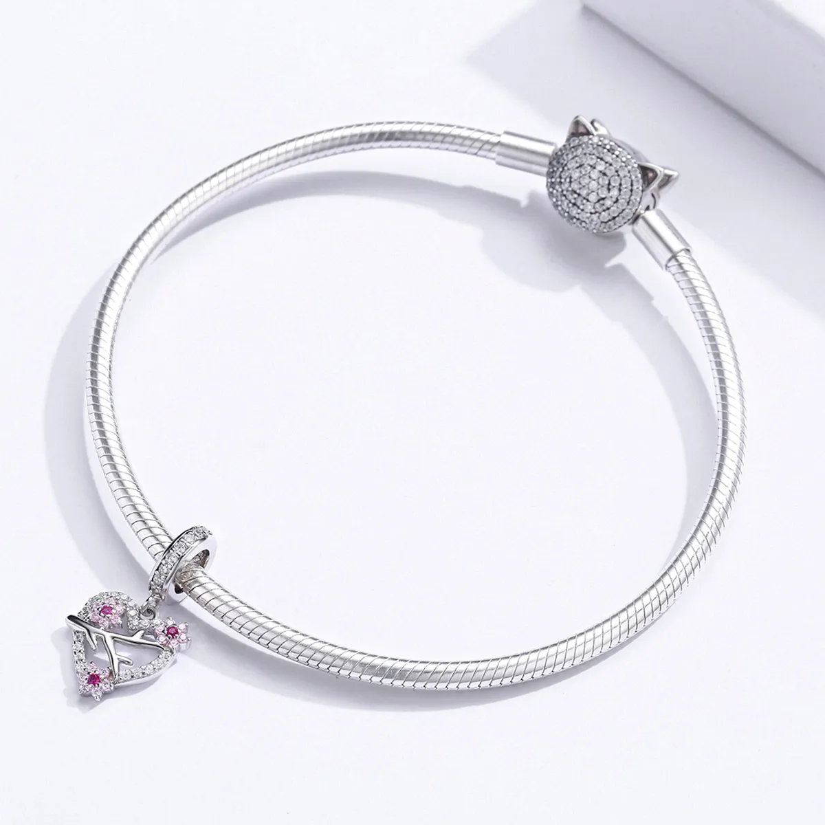 Pandora Style Silver Plum Blossom Heart Dangle - BSC151