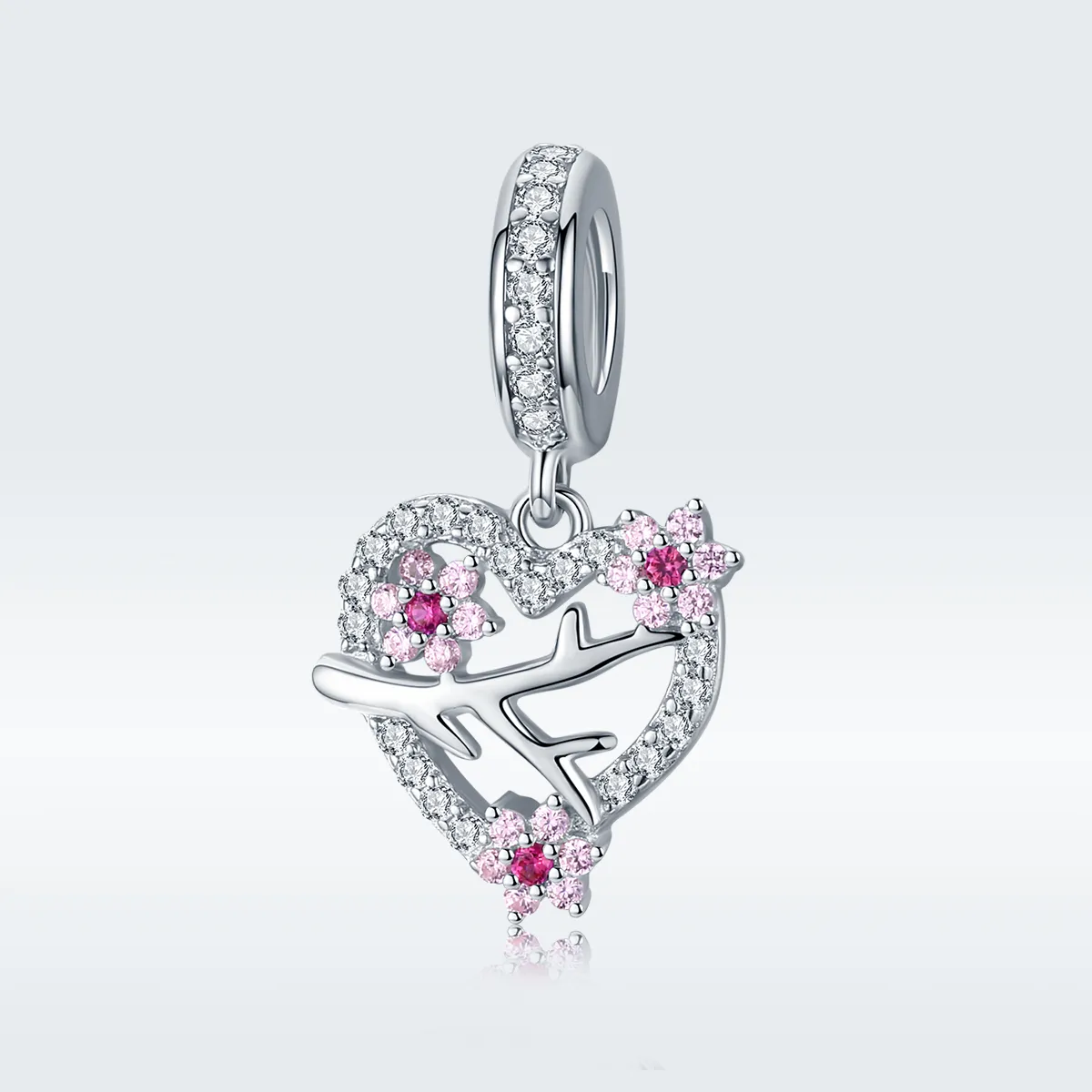 Pandora Style Silver Plum Blossom Heart Dangle - BSC151